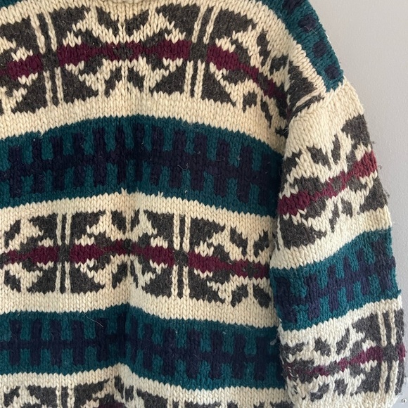 Vintage men's hand knit multicoloured chunky pure wool Nordic Scandi fair one sz - Picture 3 of 7